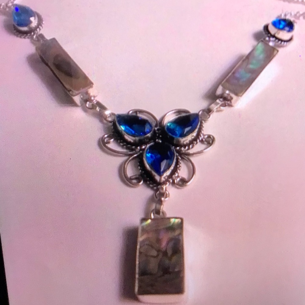 Abalone Blue Topaz 925 Sterling Silver Necklace
